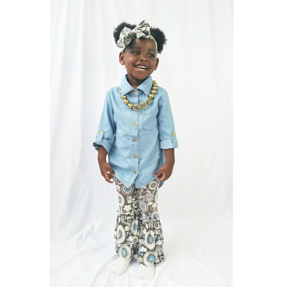 P.A Girl Floral Big Ruffle Leggings & Headband Set